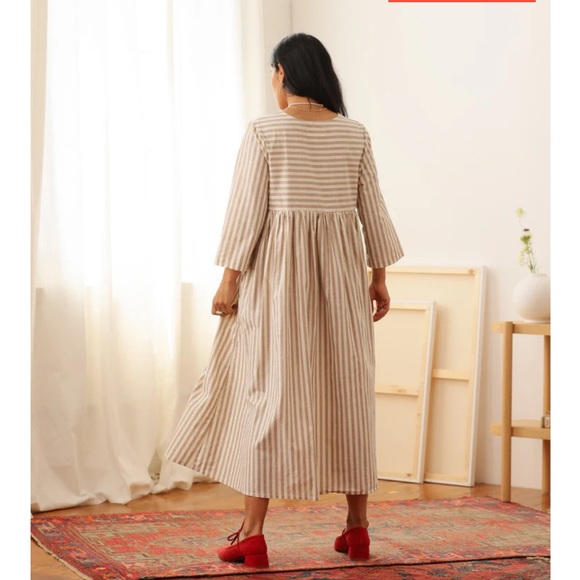 NWOT Tradlands Beige Striped Midi Dress - Picture 3 of 10